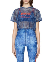 DIESEL Awtee-Briize-Wt28 Women's T-Shirt S Blue Washed Sheer Cropped