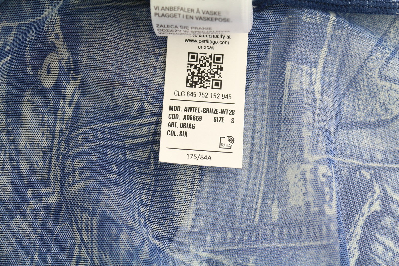 DIESEL Awtee-Briize-Wt28 Women's T-Shirt S Blue Washed Sheer Cropped