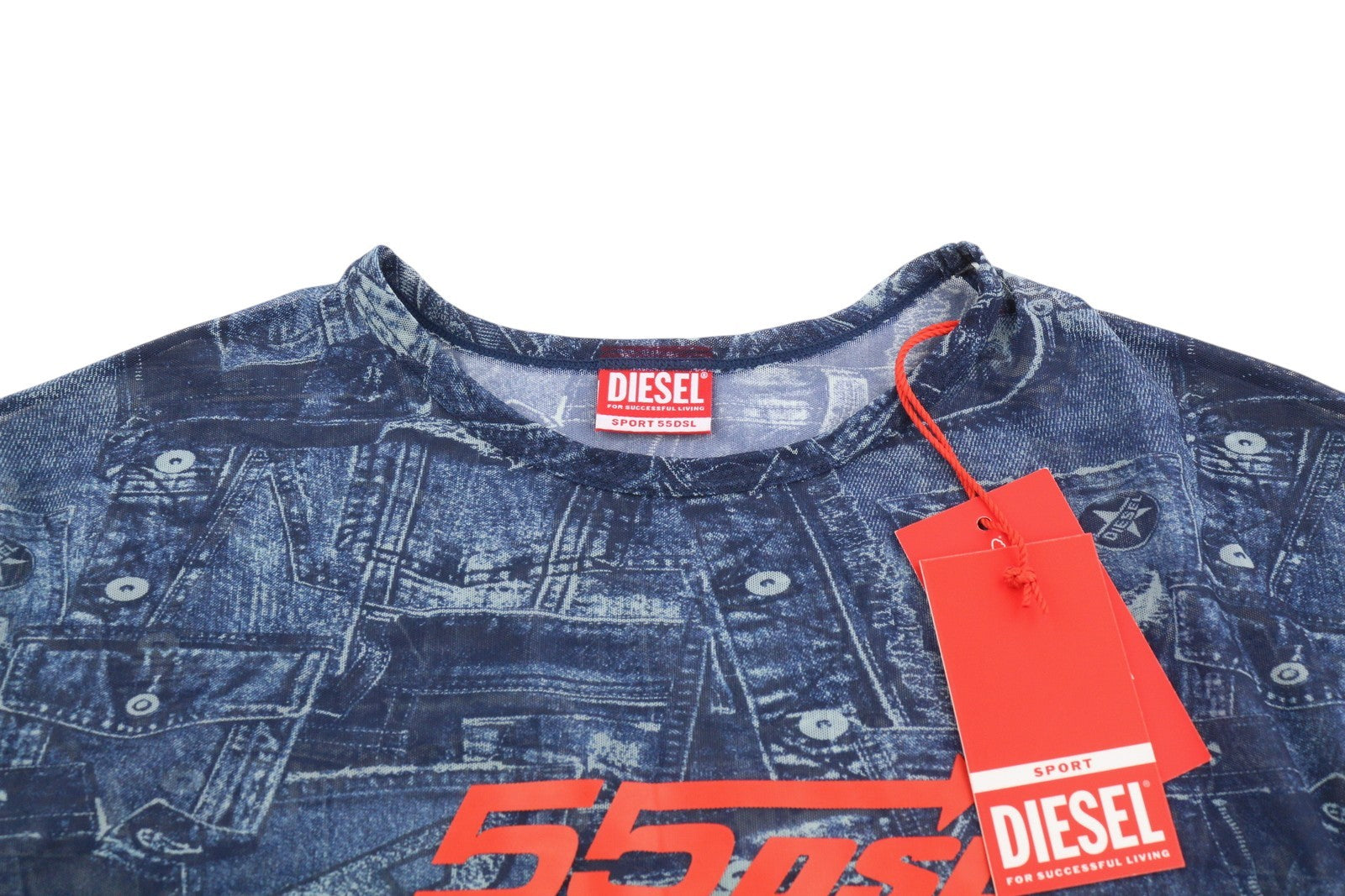 DIESEL Awtee-Briize-Wt28 Women's T-Shirt S Blue Washed Sheer Cropped