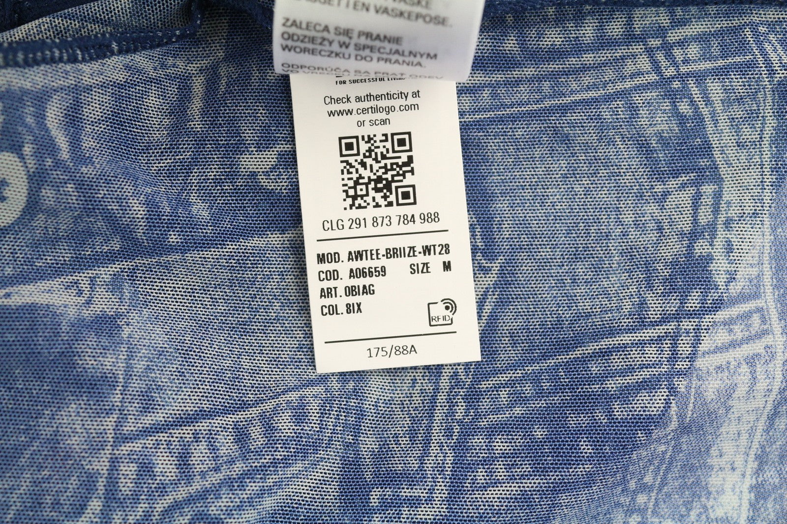 DIESEL Awtee-Briize-Wt28 Women's T-Shirt M Blue Washed Cropped Sheer Tee