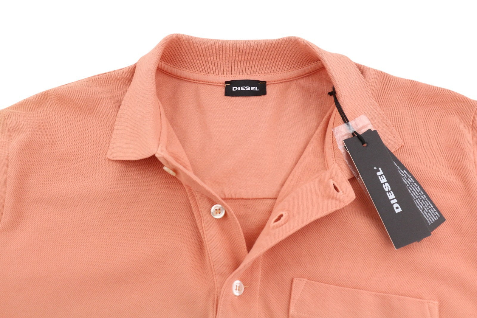 DIESEL T-Polo-Worky Men's T-Shirt M Peach Stretch Polo Half Button Logo