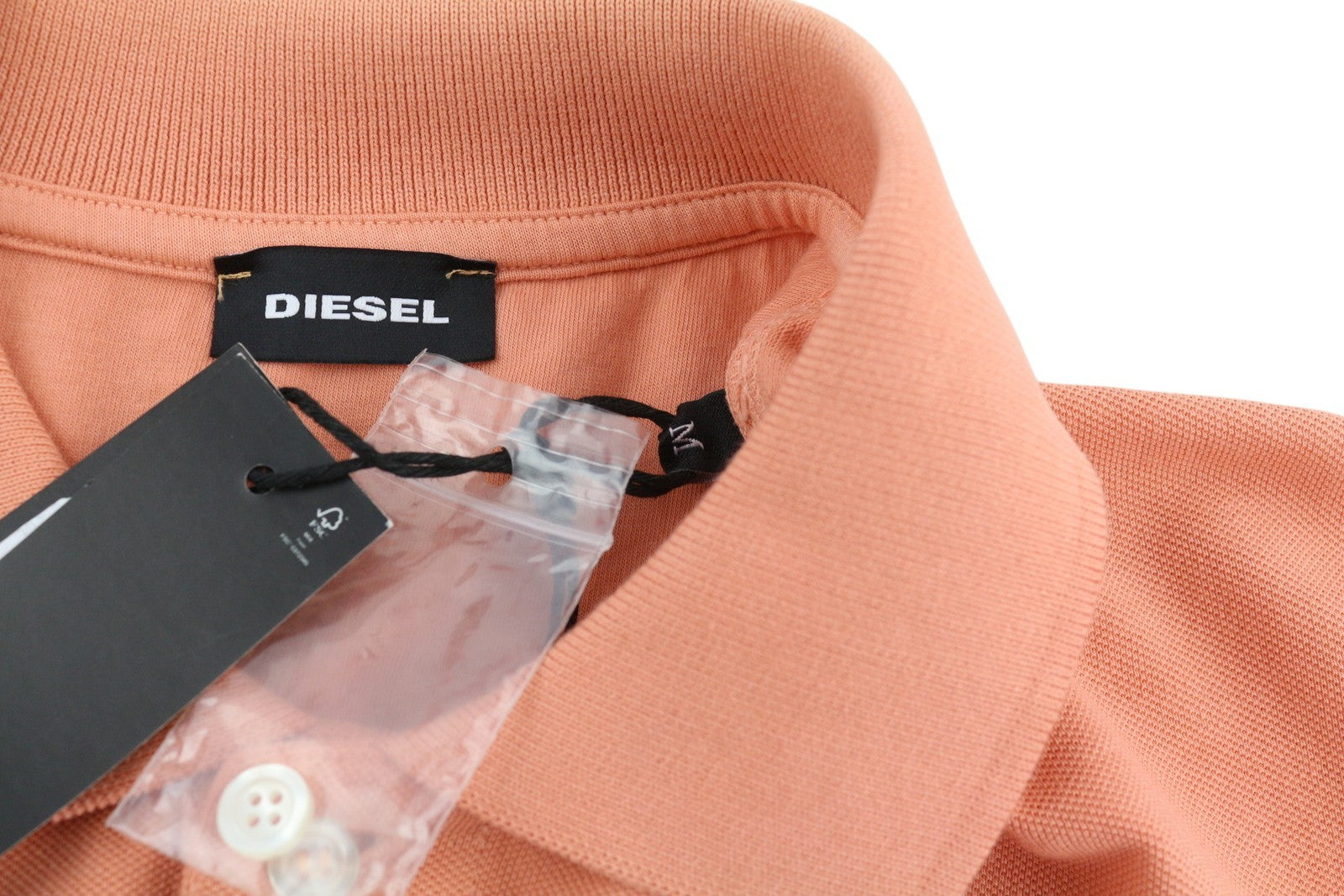 DIESEL T-Polo-Worky Men's T-Shirt M Peach Stretch Polo Half Button Logo