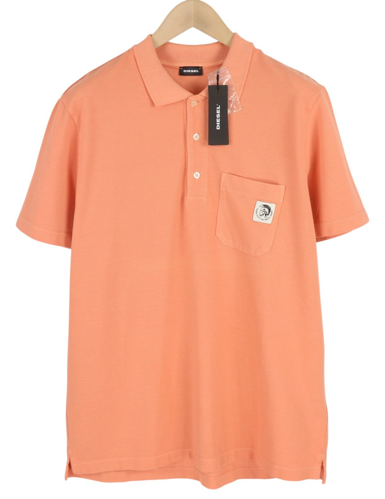 DIESEL T-Polo-Worky Men's T-Shirt L Peach Stretchy Polo Half Button