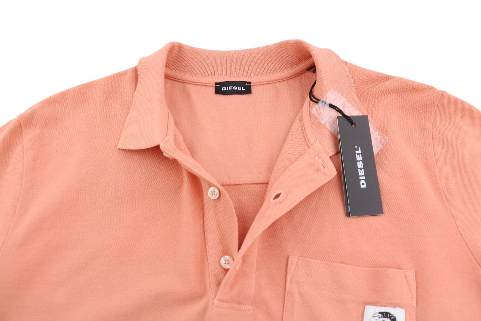 DIESEL T-Polo-Worky Men's T-Shirt L Peach Stretchy Polo Half Button