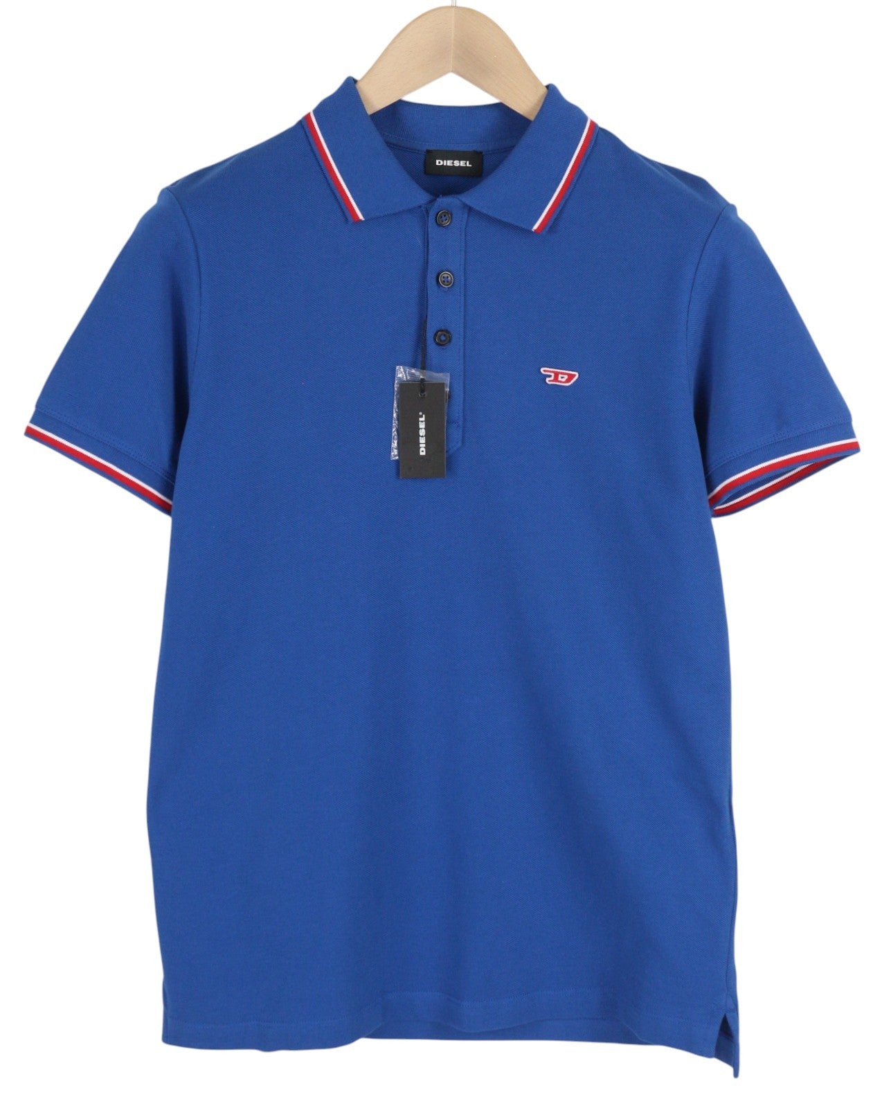 DIESEL T-Randy-New Polo Men's T-Shirt S Blue Stretch Half Button Logo