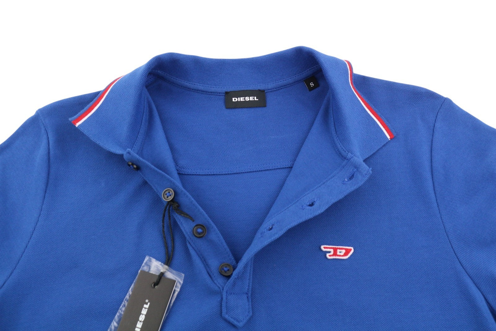 DIESEL T-Randy-New Polo Men's T-Shirt S Blue Stretch Half Button Logo