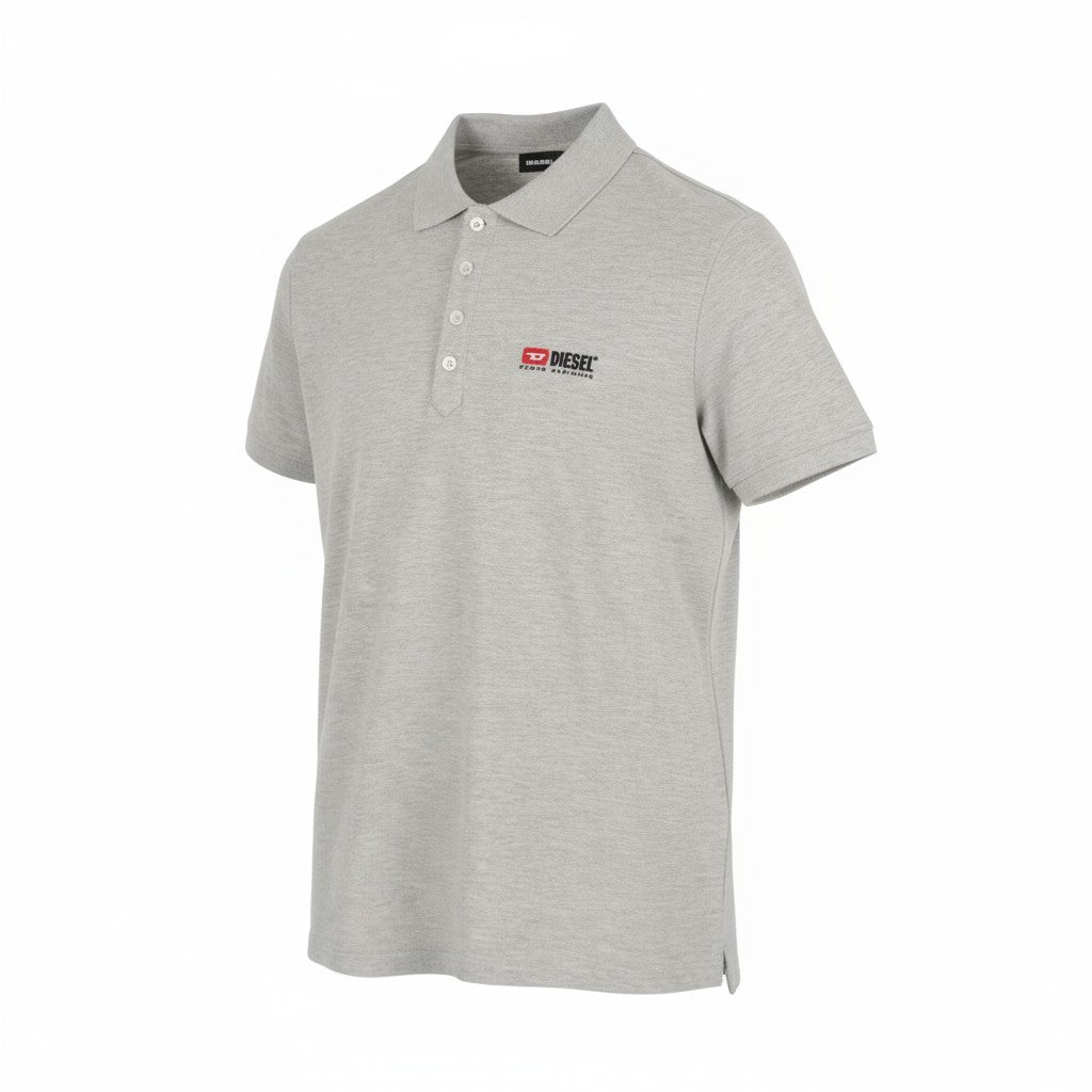 DIESEL T-Weet-Div Polo Men's T-Shirt S Grey Melange Half Button Logo
