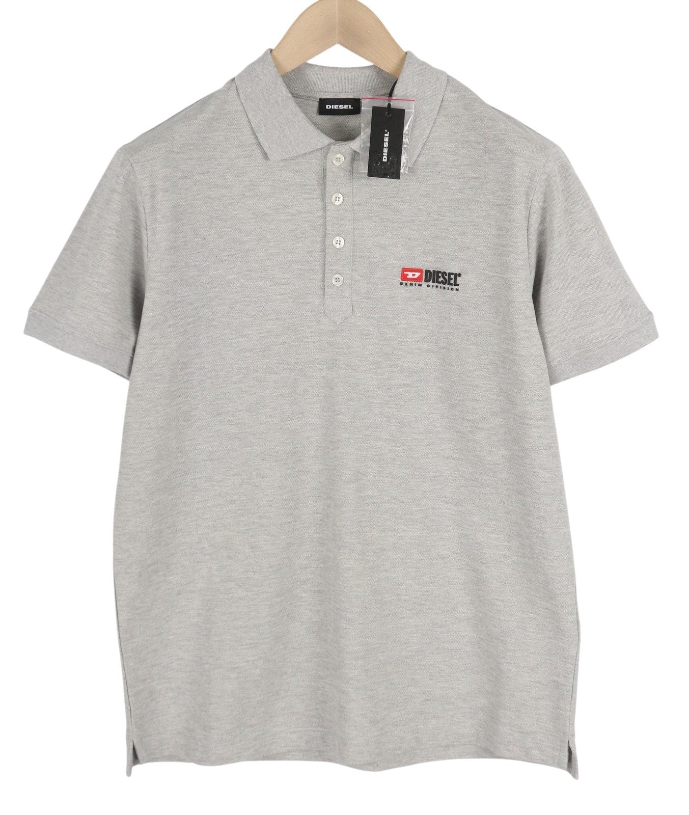 DIESEL T-Weet-Div Polo Men's T-Shirt S Grey Melange Half Button Logo