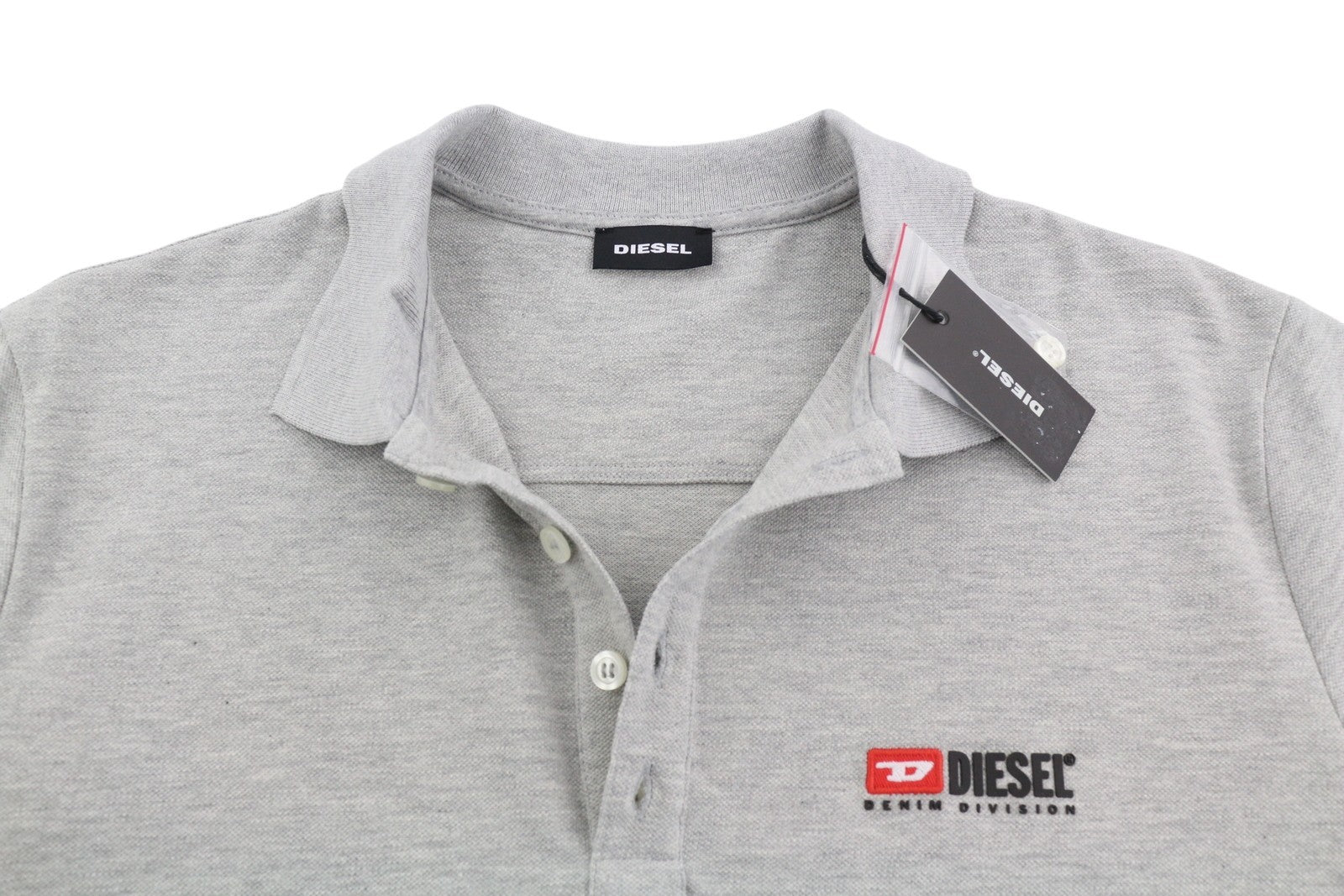 DIESEL T-Weet-Div Polo Men's T-Shirt S Grey Melange Half Button Logo