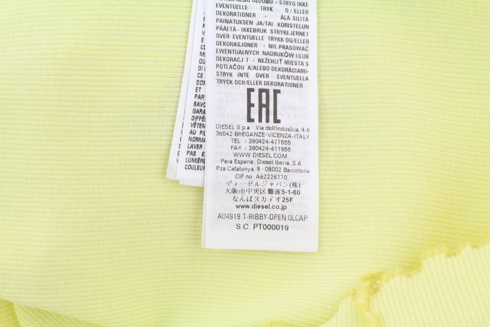 DIESEL T-Ribby-Open Women's T-Shirt M Yellow Ribbed Buttoned Cropped