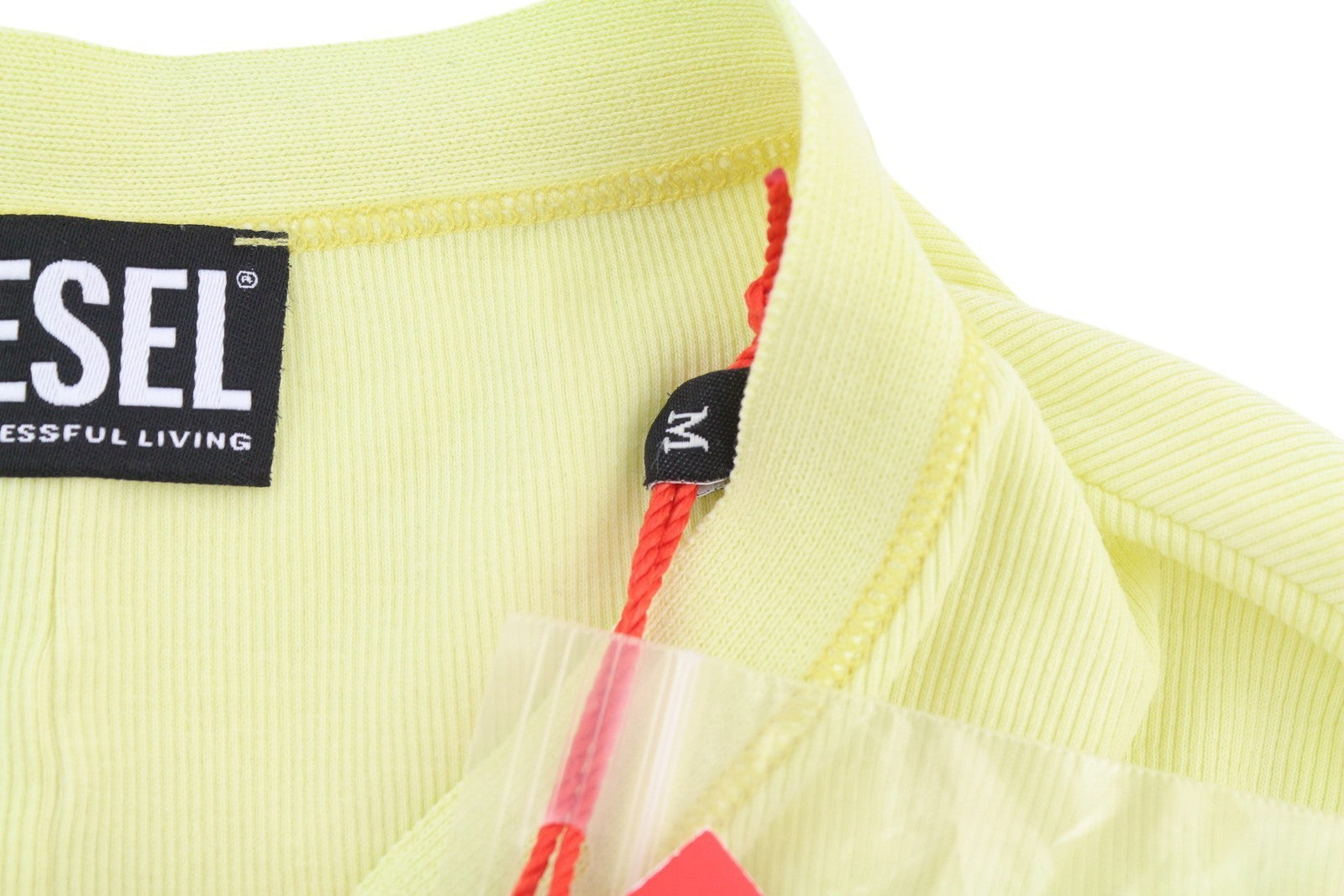 DIESEL T-Ribby-Open Women's T-Shirt M Yellow Ribbed Buttoned Cropped