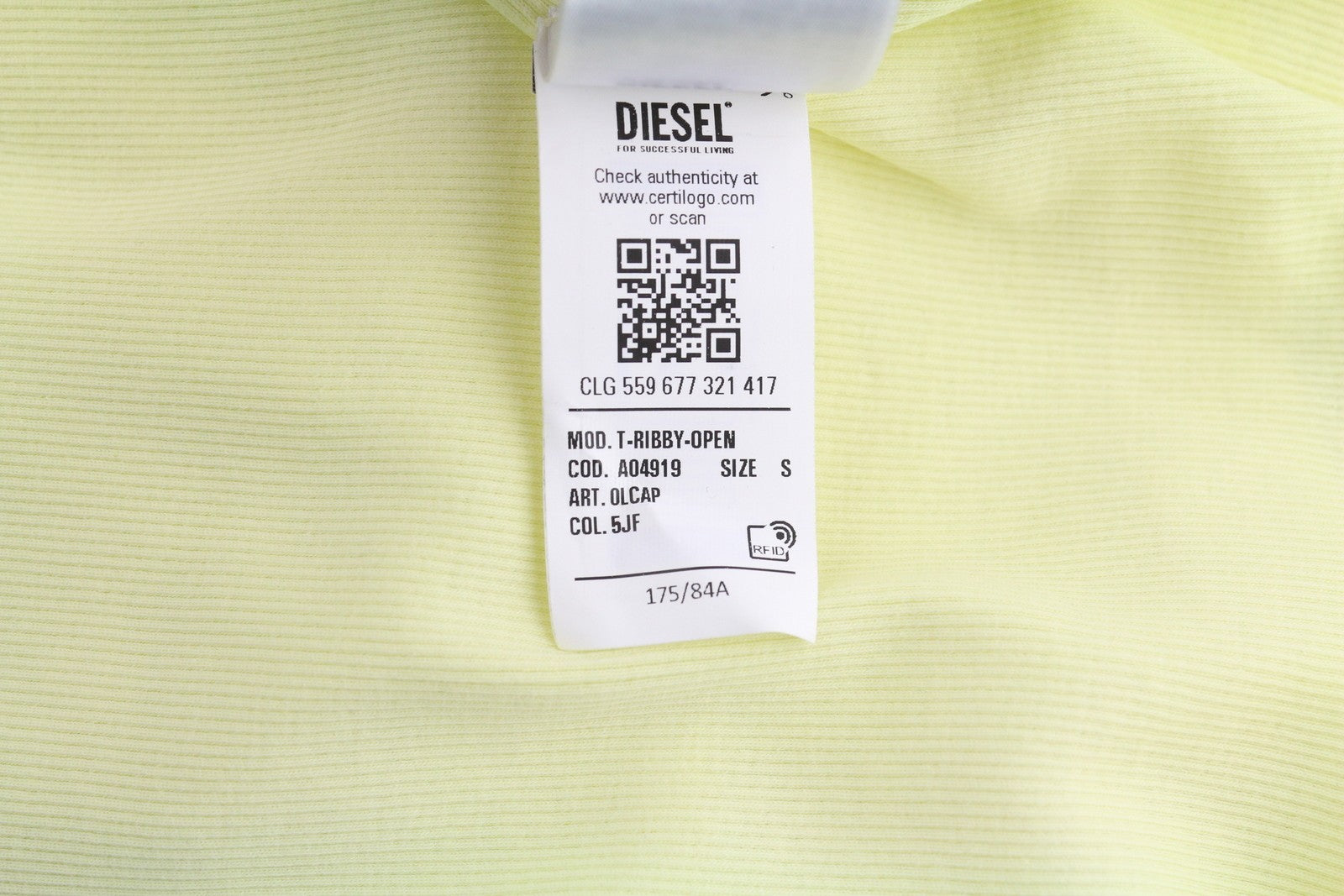 DIESEL T-Ribby-Open Women's T-Shirt S Yellow Ribbed Cropped Button Front