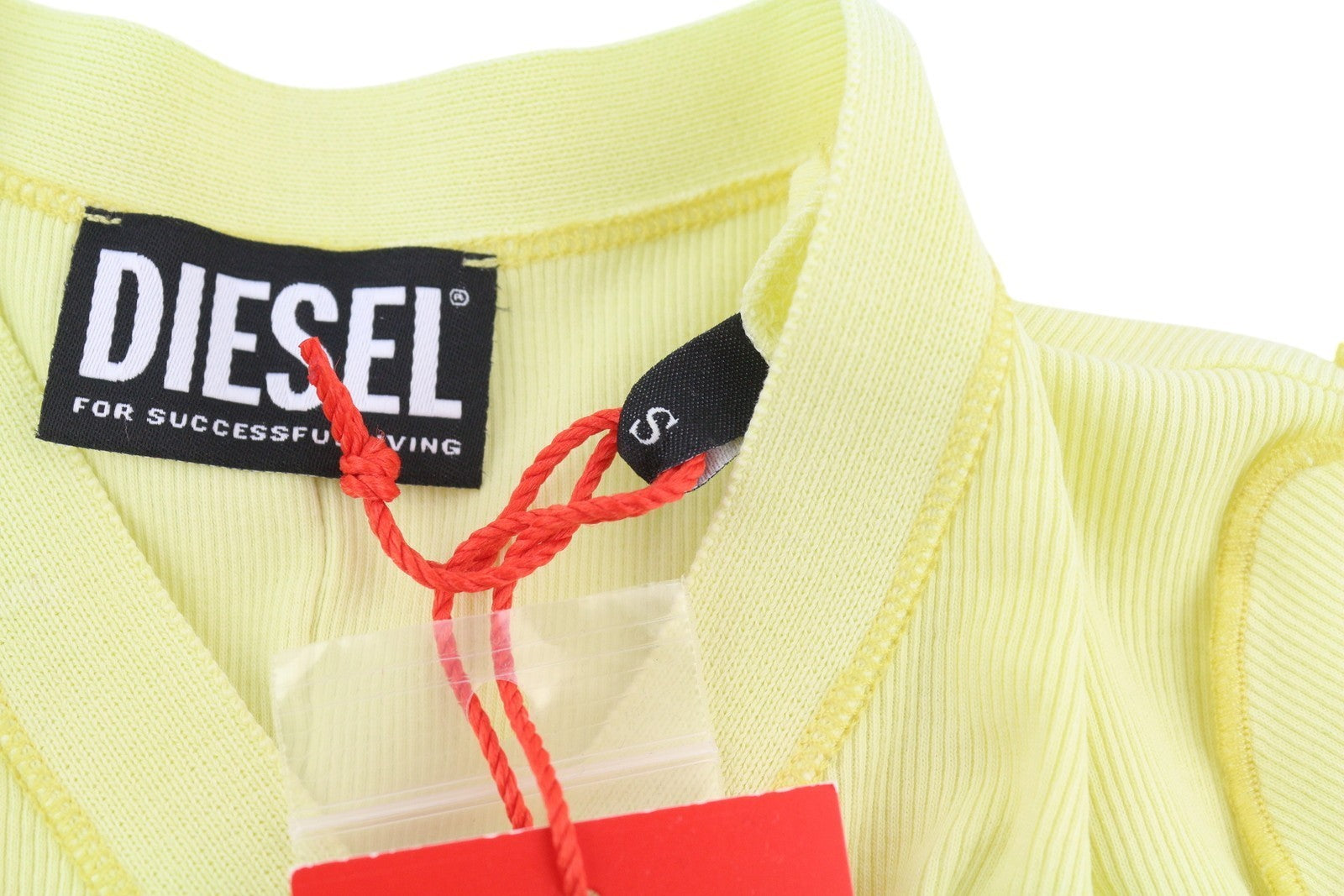 DIESEL T-Ribby-Open Women's T-Shirt S Yellow Ribbed Cropped Button Front