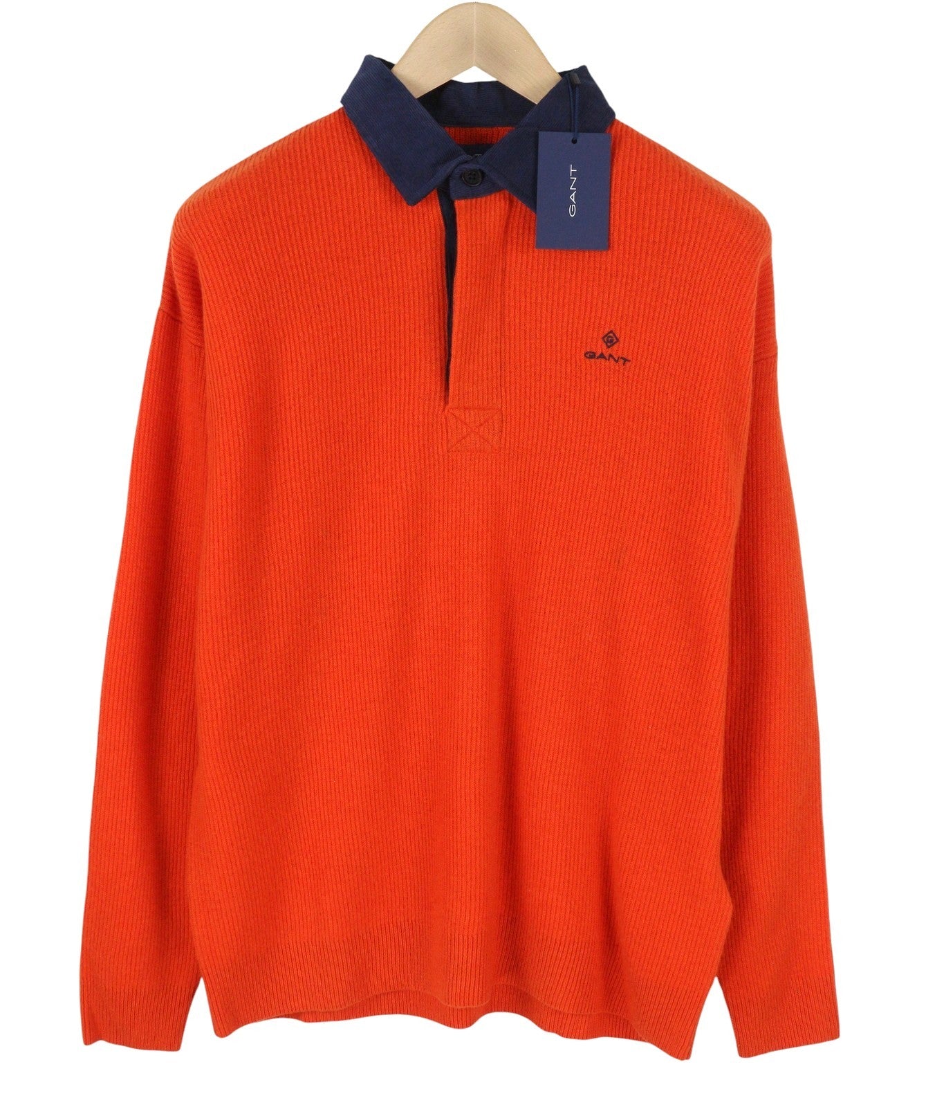 GANT Lambswool Rib Rugger Men Jumper S Pumpkin Orange Wool Knit Pullover