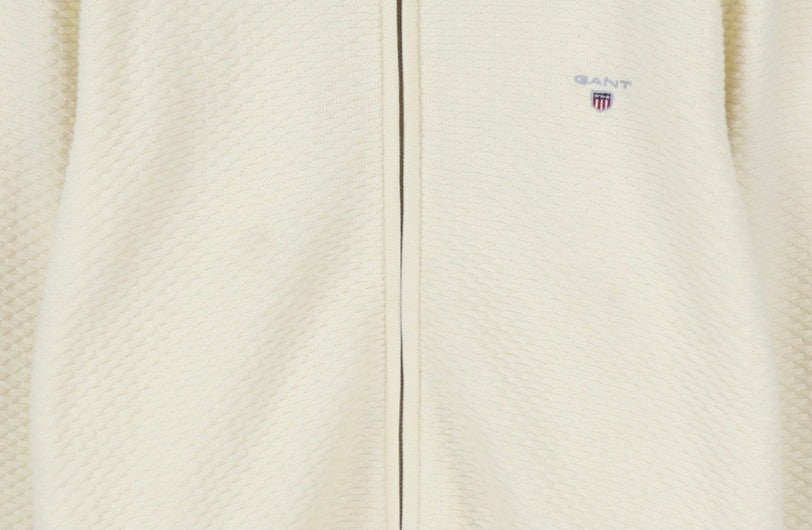 GANT Triangle Texture Fullzip Men Jumper XL Cream High Neck Knit Stretch