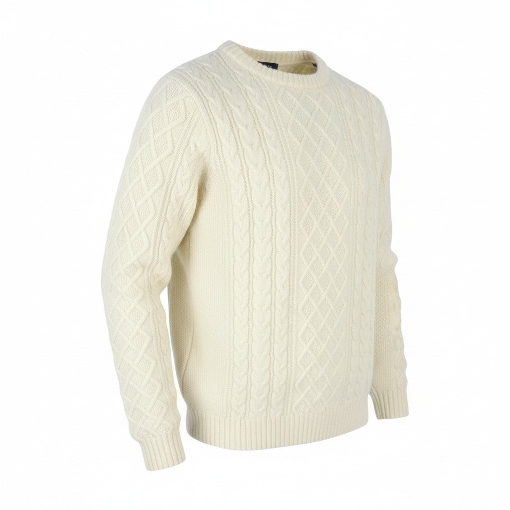 GANT Aran Cable Crew Men Jumper L Eggshell Wool Blend Cable Knit Pullover