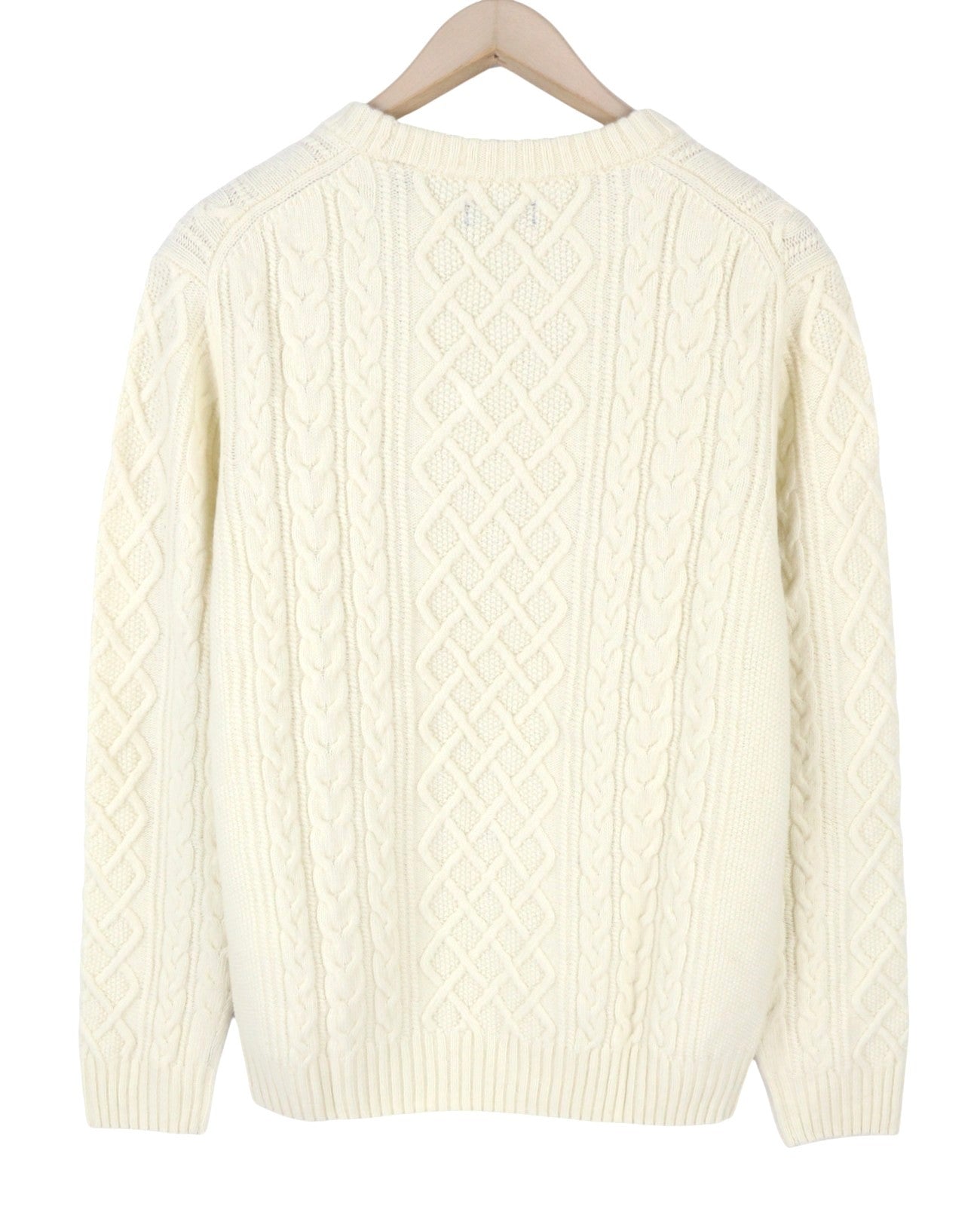 GANT Aran Cable Crew Men Jumper L Eggshell Wool Blend Cable Knit Pullover