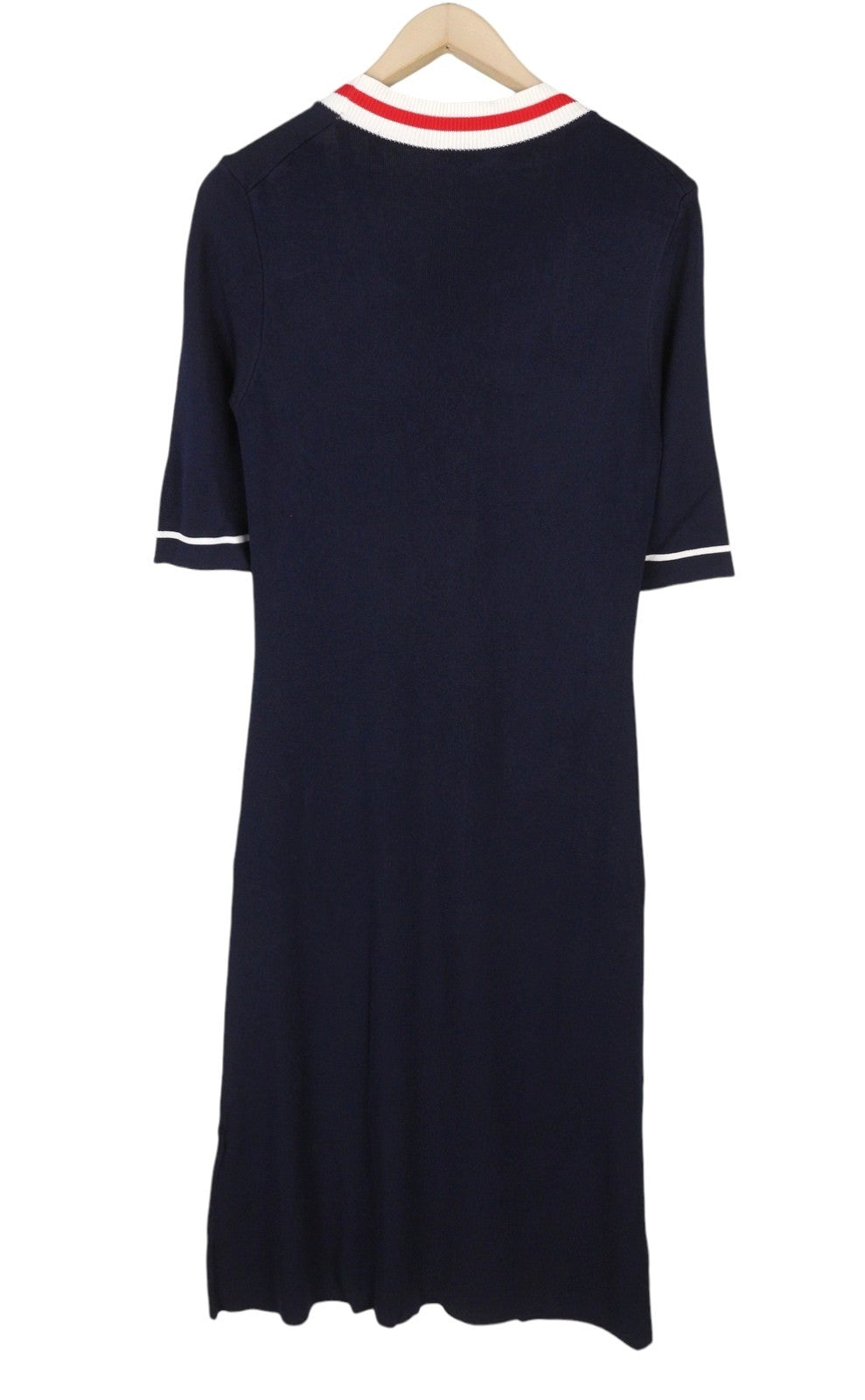 GANT Contrast Border Cardigan Women Dress M Evening Blue Knit Midi Short Sleeve