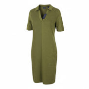 GANT Ribbed Rugger Women Dress M Utility Green Melange Linen Blend Short Sleeve