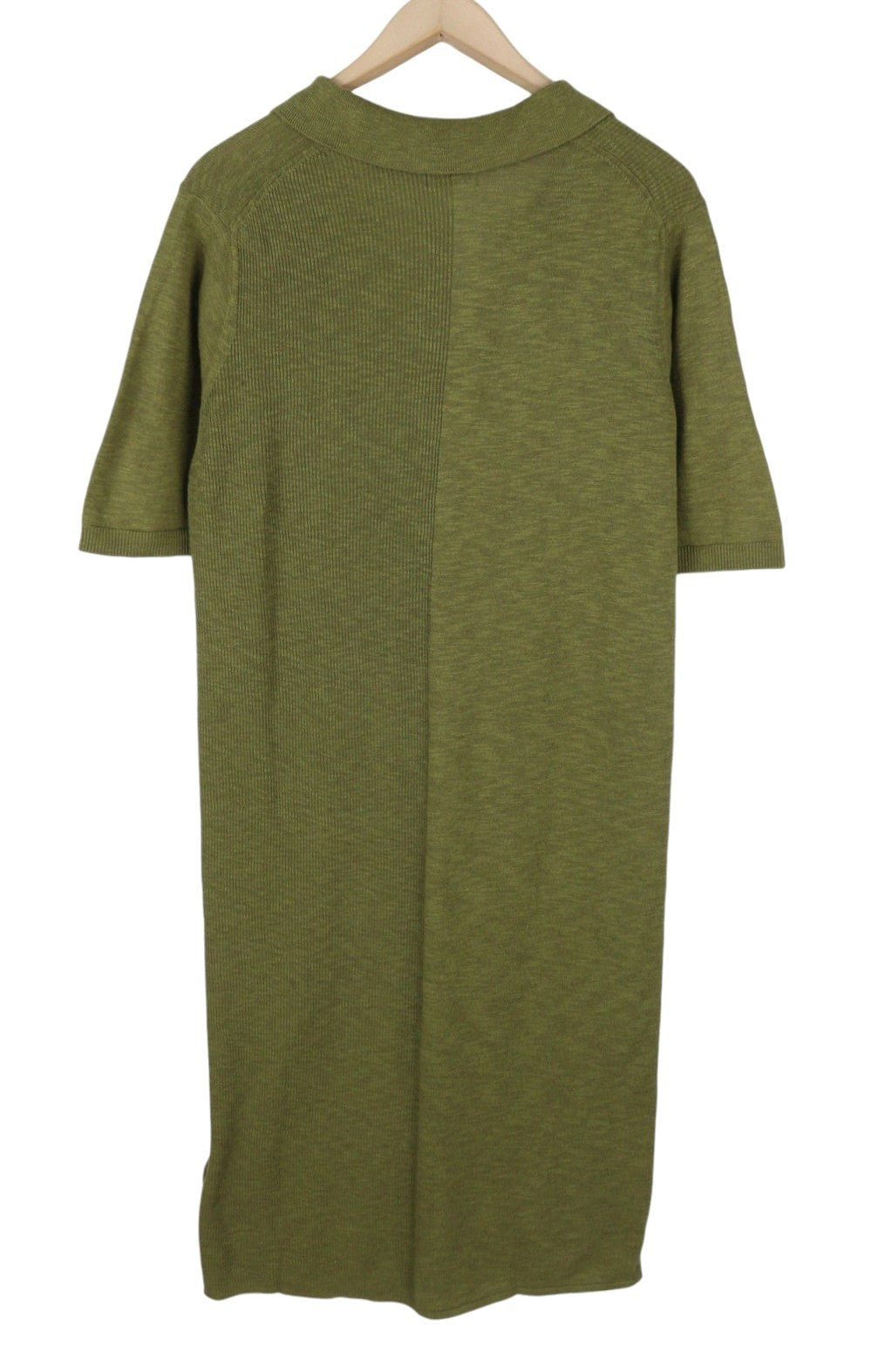 GANT Ribbed Rugger Women Dress M Utility Green Melange Linen Blend Short Sleeve