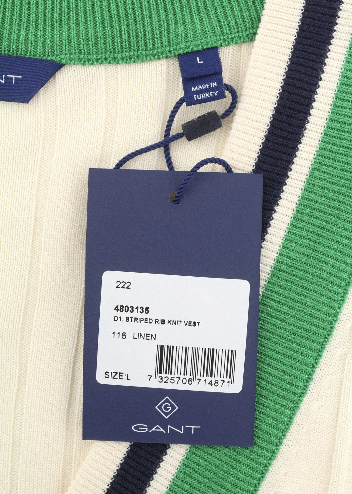 GANT Striped Rib Knit Vest Women Waistcoat L Cream V-Neck Stretch RRP125