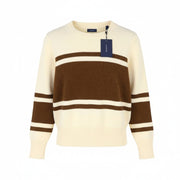 GANT Block Striped C-Neck Women Jumper L Cream Alpaca Wool Blend Knit Pullover