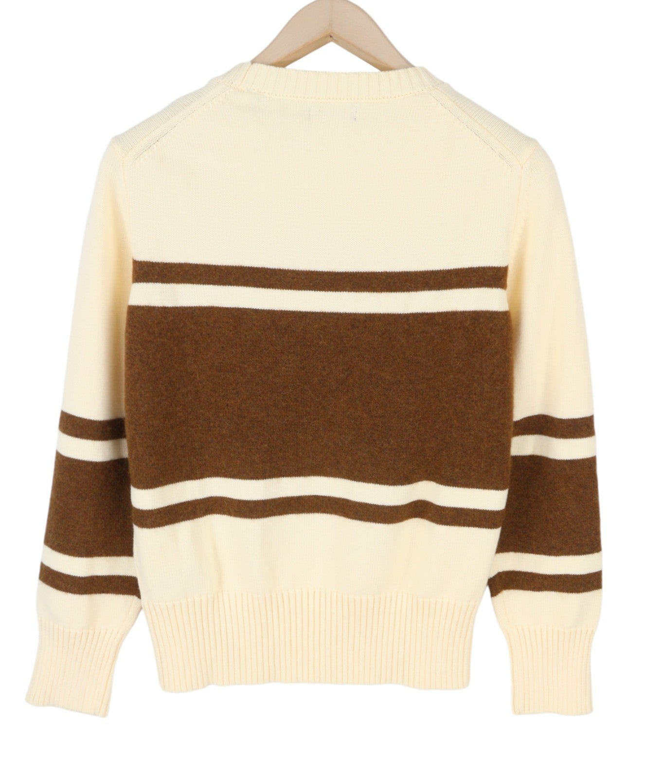 GANT Block Striped C-Neck Women Jumper L Cream Alpaca Wool Blend Knit Pullover