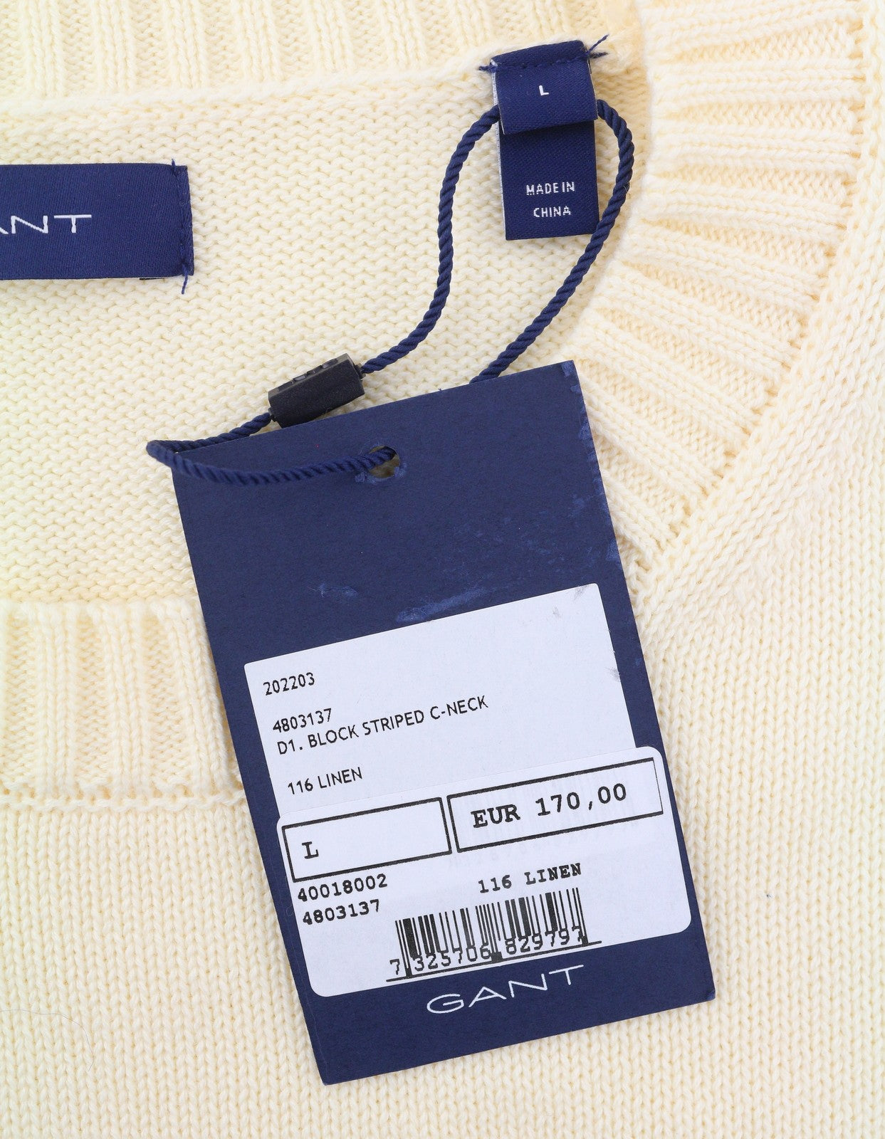 GANT Block Striped C-Neck Women Jumper L Cream Alpaca Wool Blend Knit Pullover