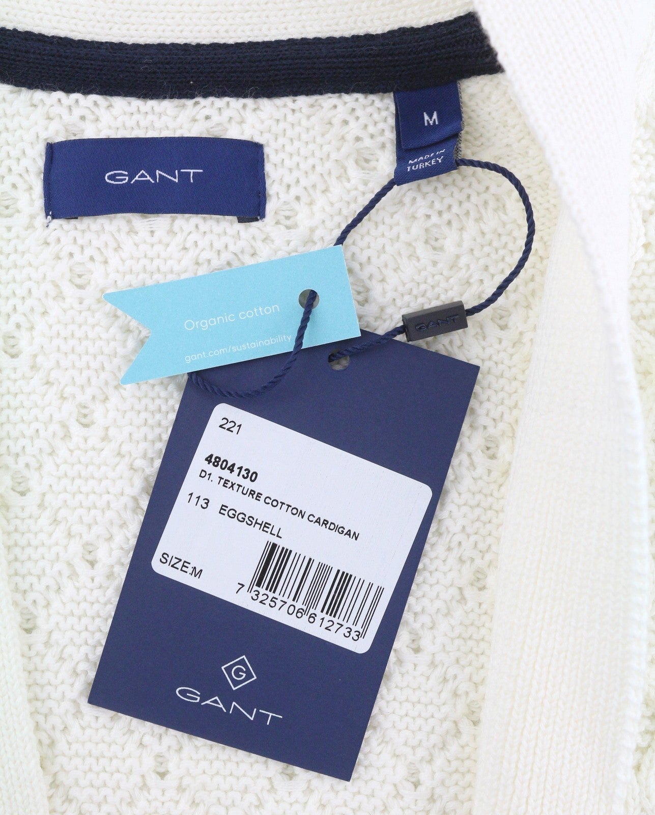 GANT Texture Cotton Cadigan Women Jumper M Eggshell Organic Knit Button-Up