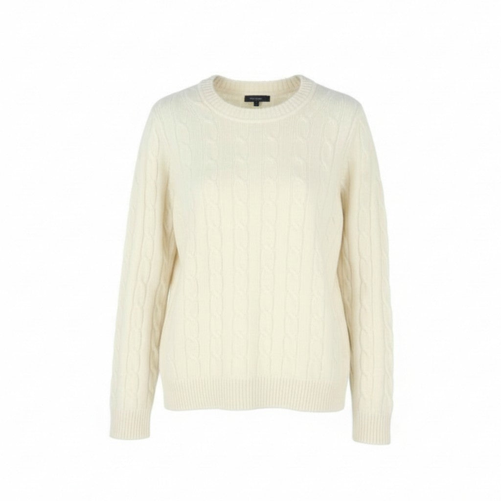 GANT Lambswool Cable C-Neck Women Jumper L Cream Wool Blend Knit Pullover