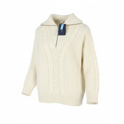 GANT Cable Half Zip Women Jumper L Cream Wool Blend Knit Pullover