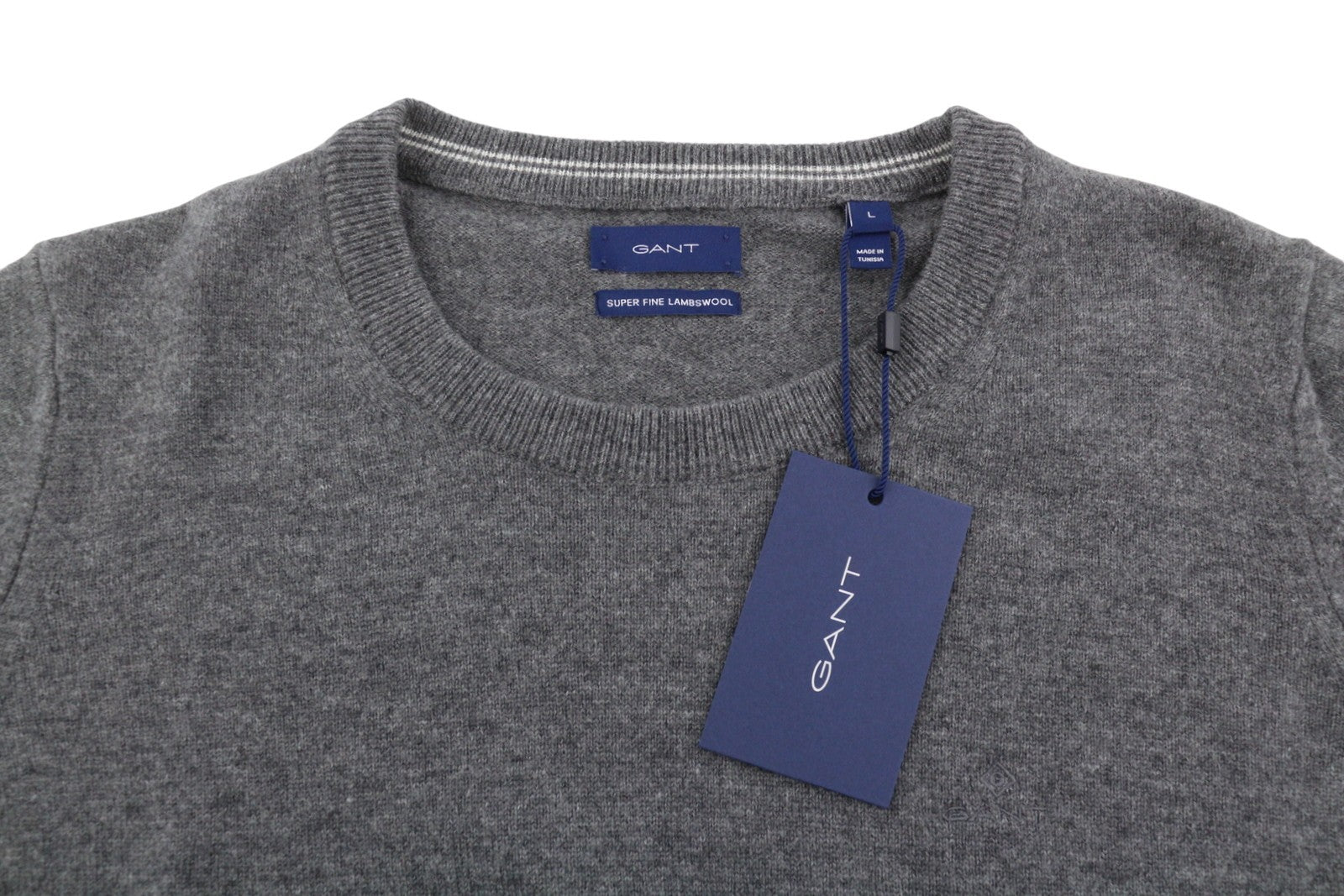 GANT Superfine Lambswool C-Neck Women Jumper L Dark Grey Melange Knit Pullover