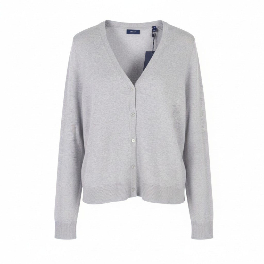 GANT Washable Merino Cardigan Women Jumper XL Light Grey Tight-Knit Button-Up