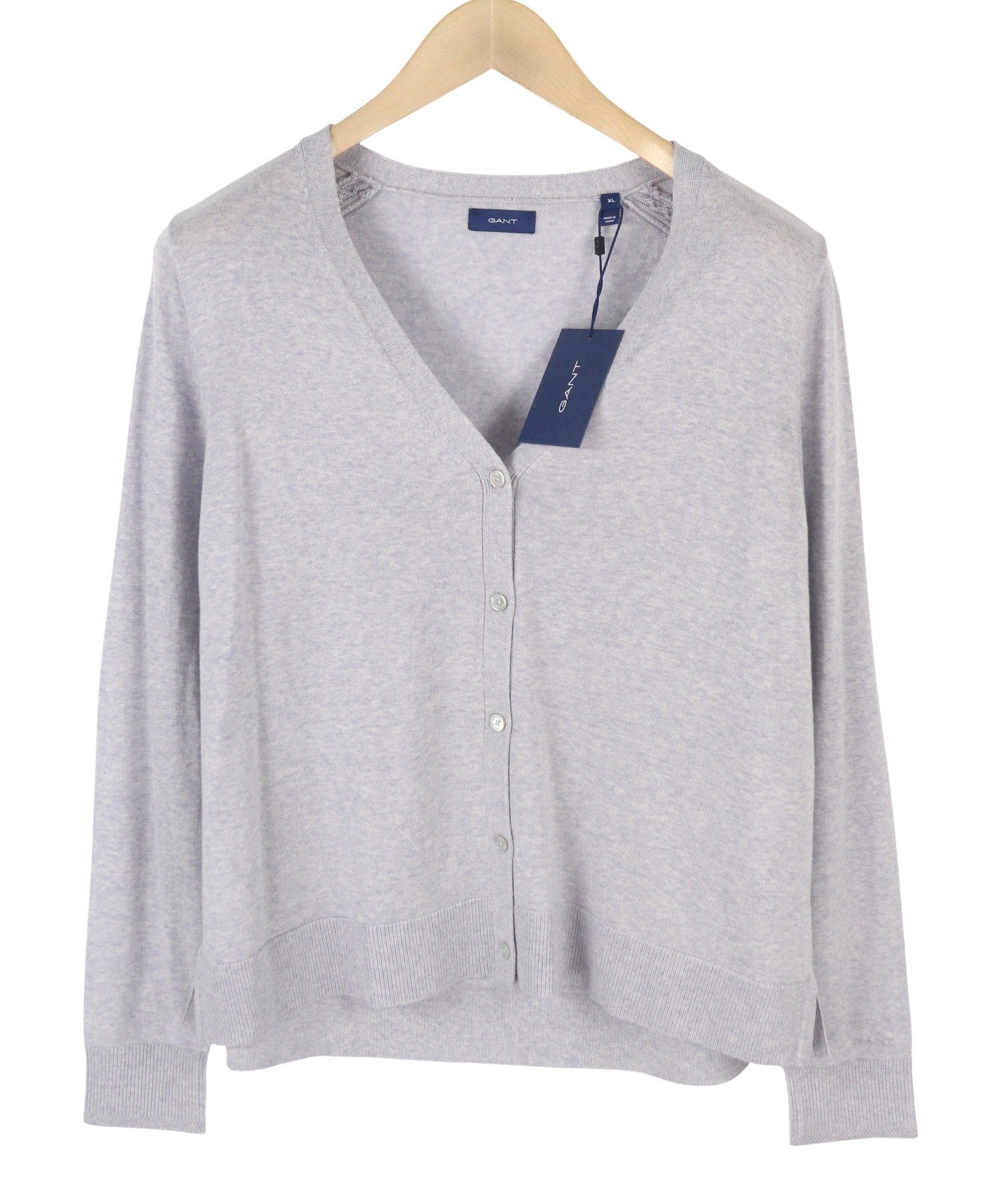 GANT Washable Merino Cardigan Women Jumper XL Light Grey Tight-Knit Button-Up