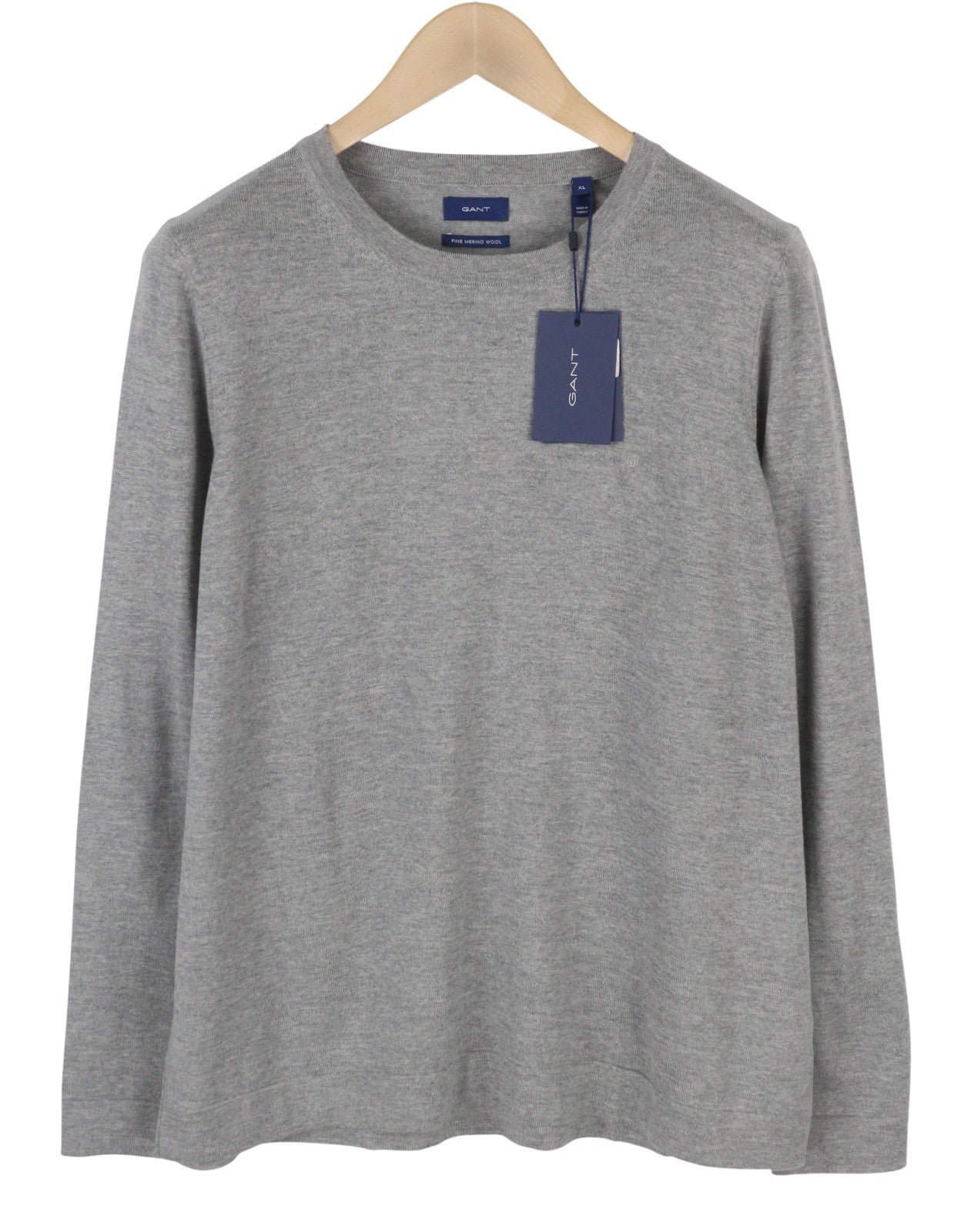 GANT Fine Merino Crew Women Jumper XL Grey Melange Tight-Knit Pullover