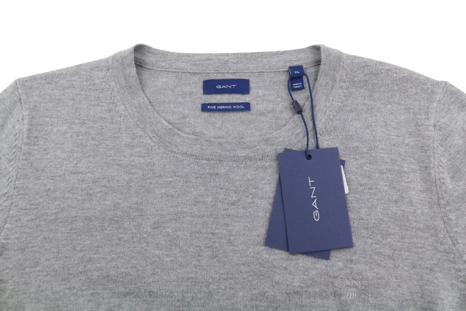 GANT Fine Merino Crew Women Jumper XL Grey Melange Tight-Knit Pullover