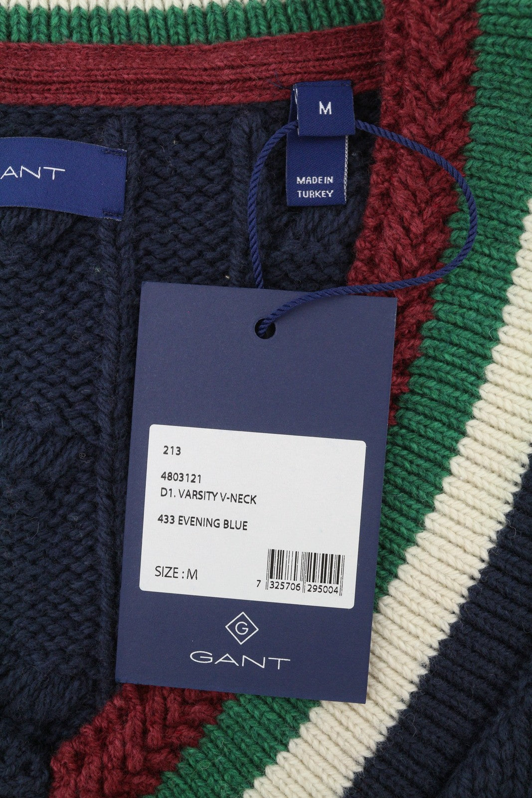 GANT Varsity V-Neck Women Jumper M Evening Blue Wool Blend Knit Pullover