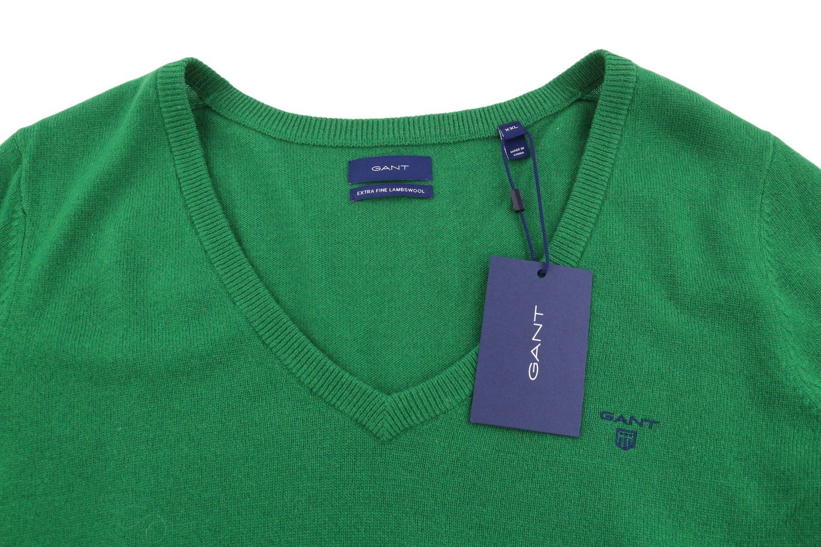 GANT Extrafine Lambswool V-Neck Women Jumper 2XL Lavish Green Tight Pullover