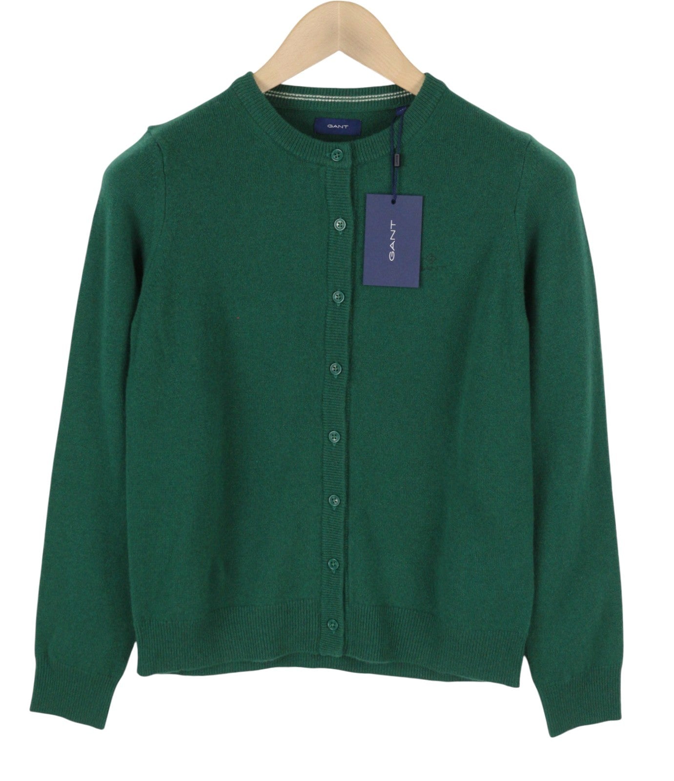 GANT Superfine Lambswool Crew Cardigan Women Jumper XS Ivy Green Button-Up Knit