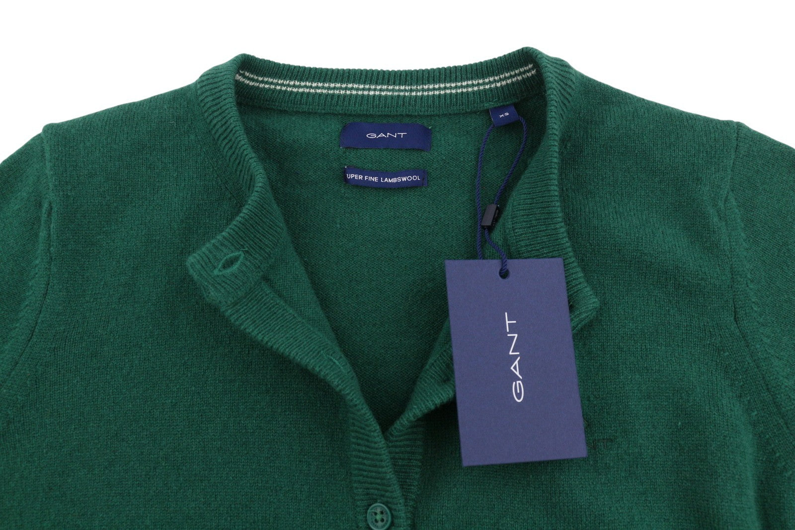 GANT Superfine Lambswool Crew Cardigan Women Jumper XS Ivy Green Button-Up Knit