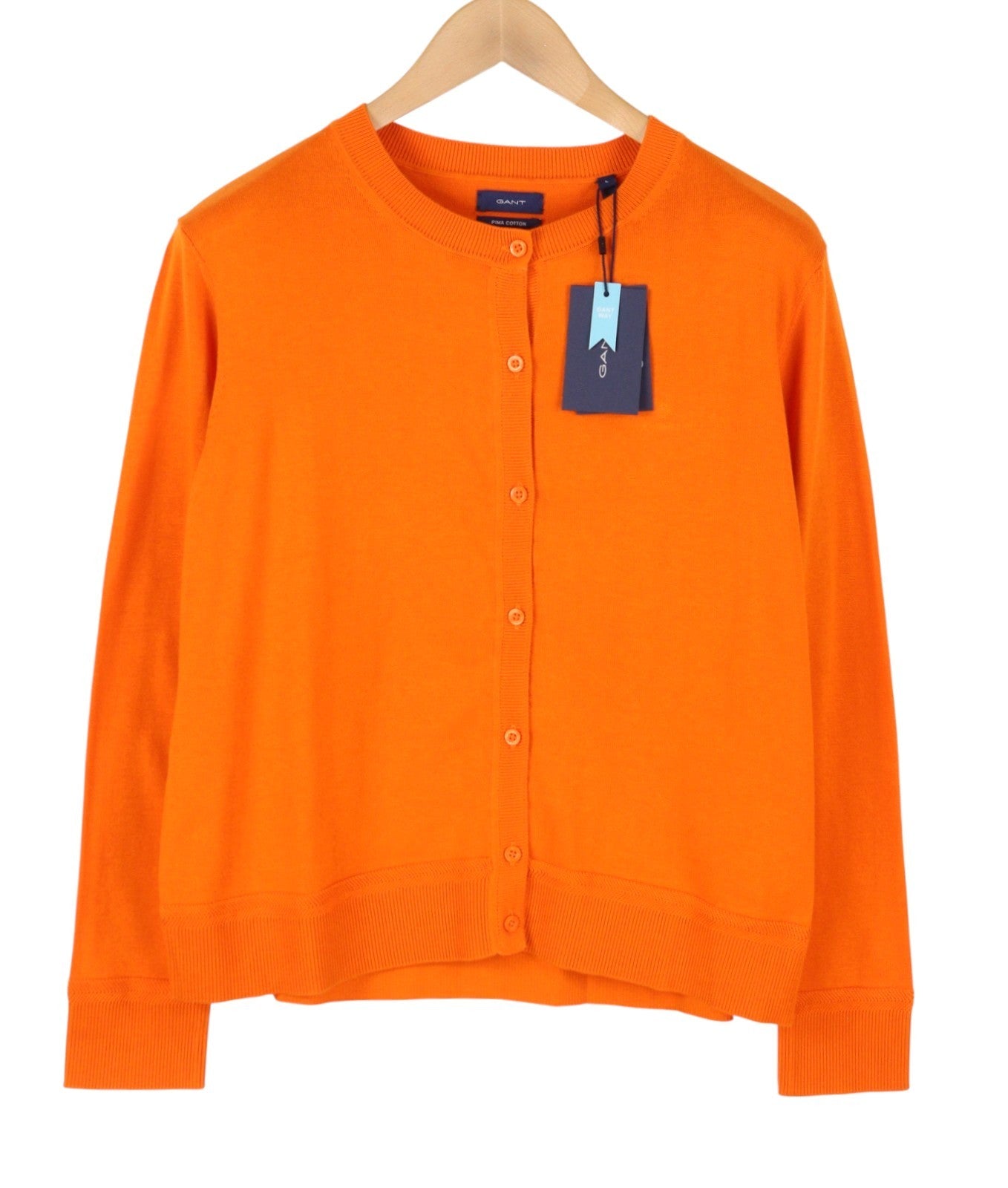 GANT Light Cotton C-Neck Cardigan Women Jumper L Russet Orange Button-Up Knit
