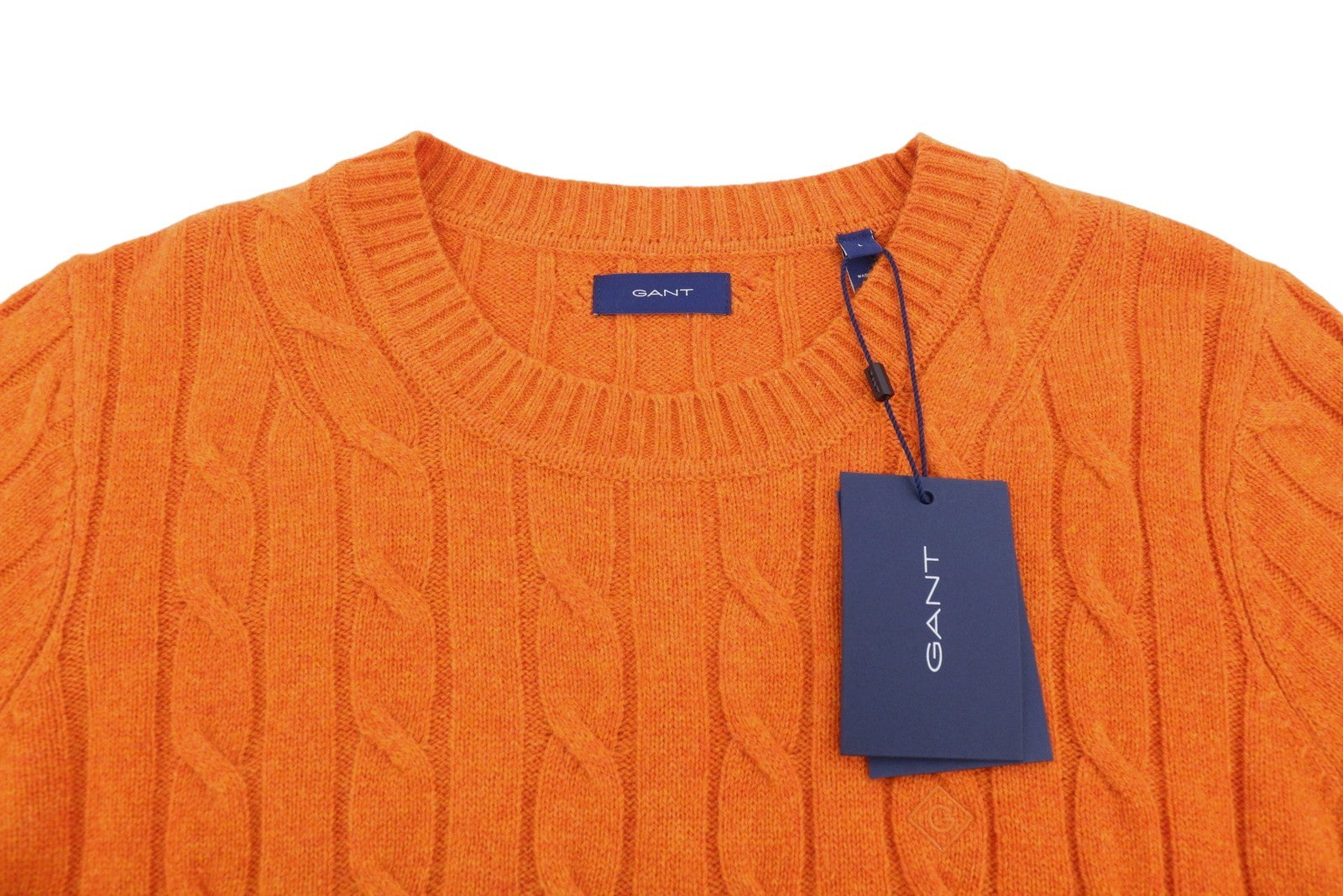 GANT Lambswool Cable C-Neck Women Jumper L Golden Orange Knit Pullover
