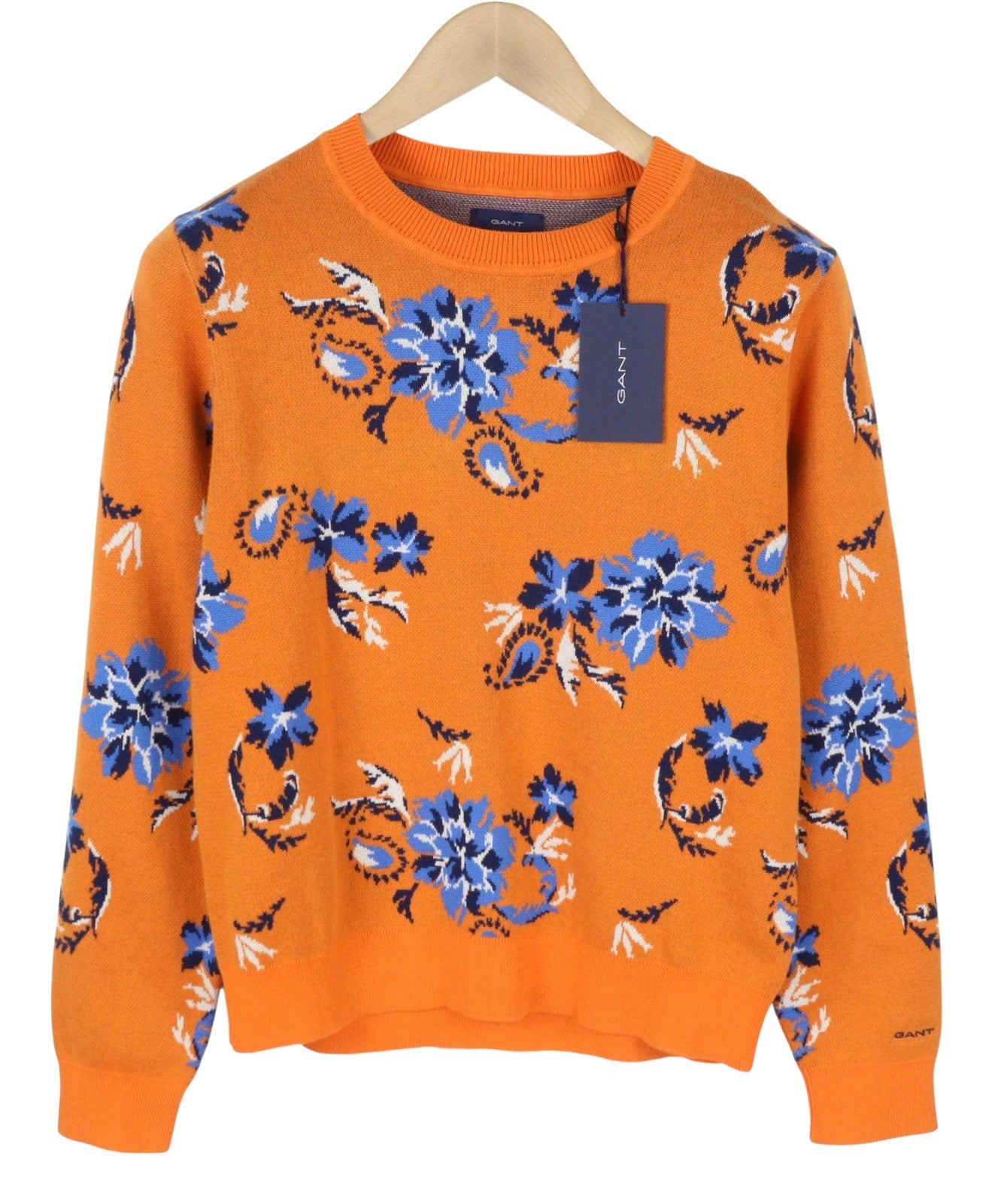 GANT Marine Paisley Knit Crew Women Jumper M Amberglow Floral Print Pullover