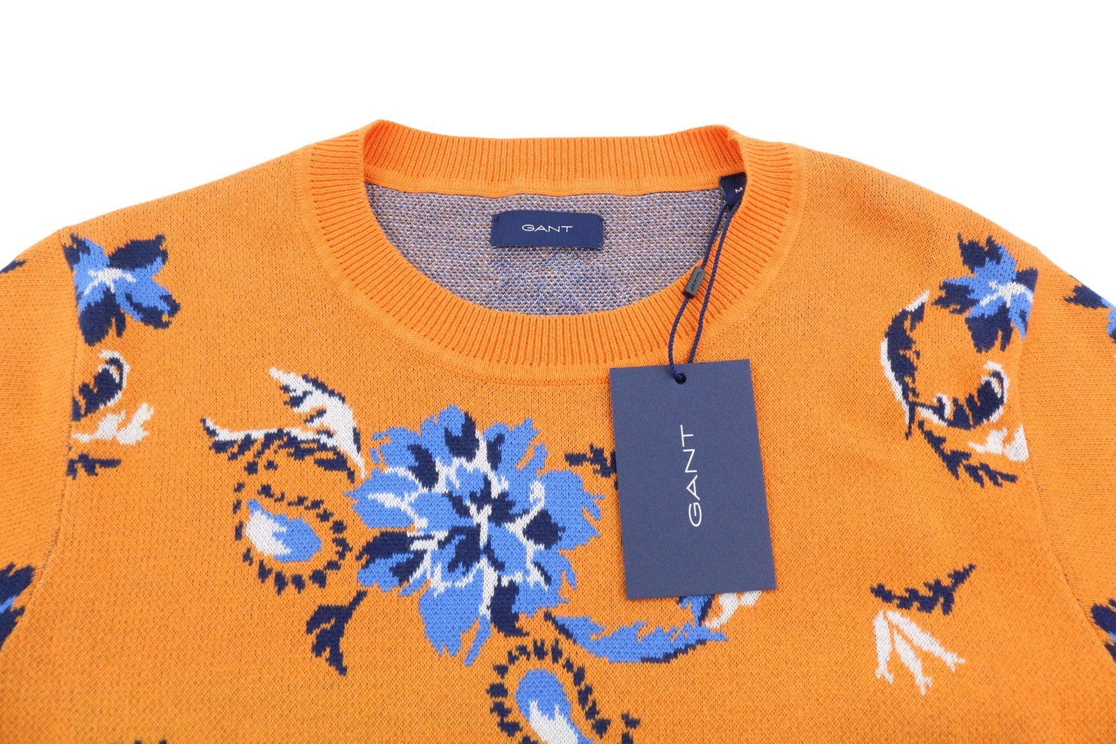 GANT Marine Paisley Knit Crew Women Jumper M Amberglow Floral Print Pullover