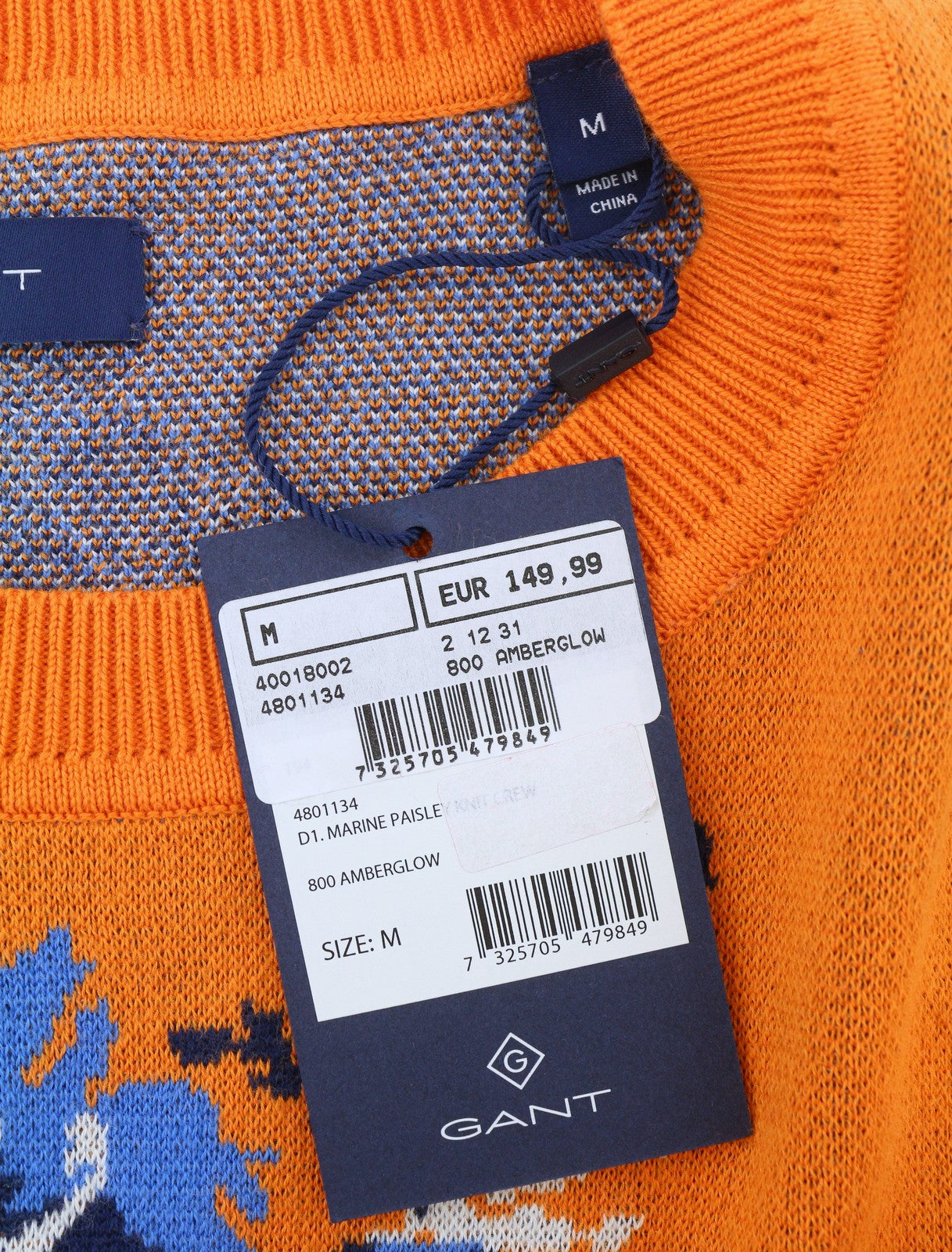 GANT Marine Paisley Knit Crew Women Jumper M Amberglow Floral Print Pullover