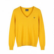 GANT Extrafine Lambswool V-Neck Women Jumper XS Ivy Gold Knit Pullover