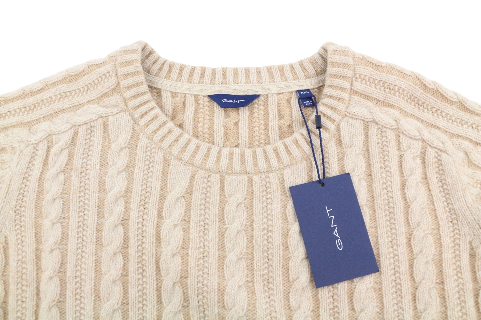 GANT Winter Faded Cable Crew Women Jumper 2XL Warm Khaki Wool Blend Pullover