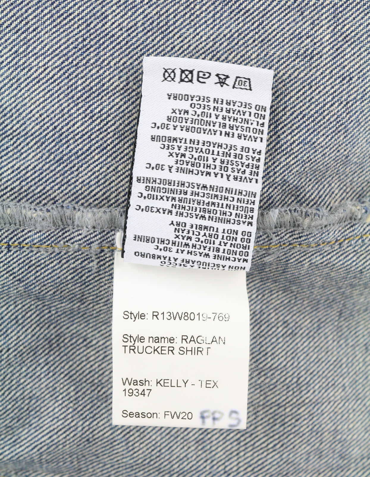 R13 Raglan Trucker Shirt Women Jacket M Kelly Tex Buttoned Faded Washed Denim