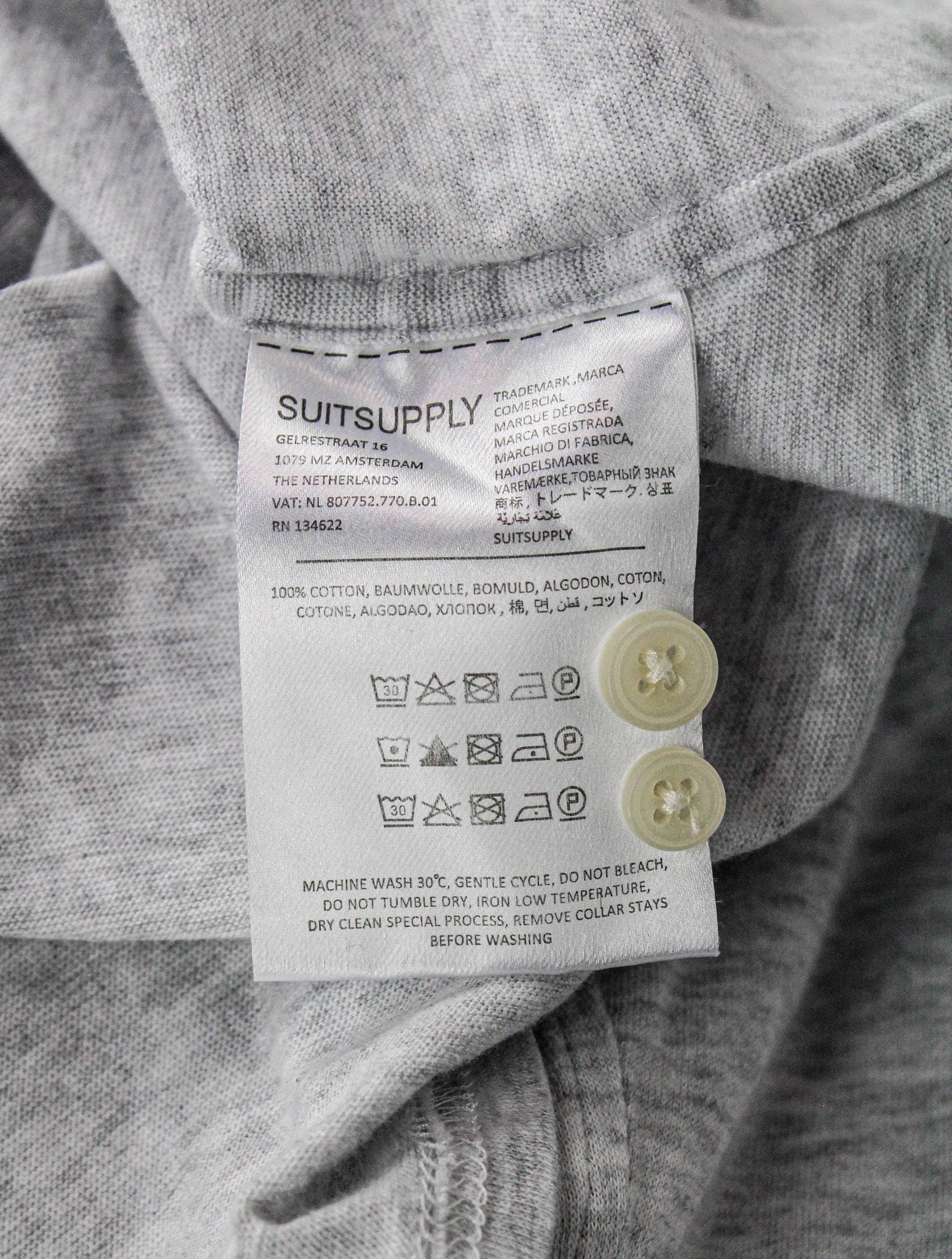 SUITSUPPLY vyriški išskleidžiami marškinėliai 41/42/16/16.5 pilki ploni polo marškinėliai iš medvilnės 