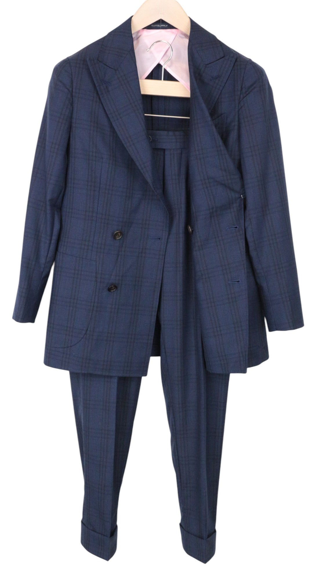 SUITSUPPLY La Spalla Men's UK30R Suit Blue Slim Fit Check S130 Wool 2 Piece